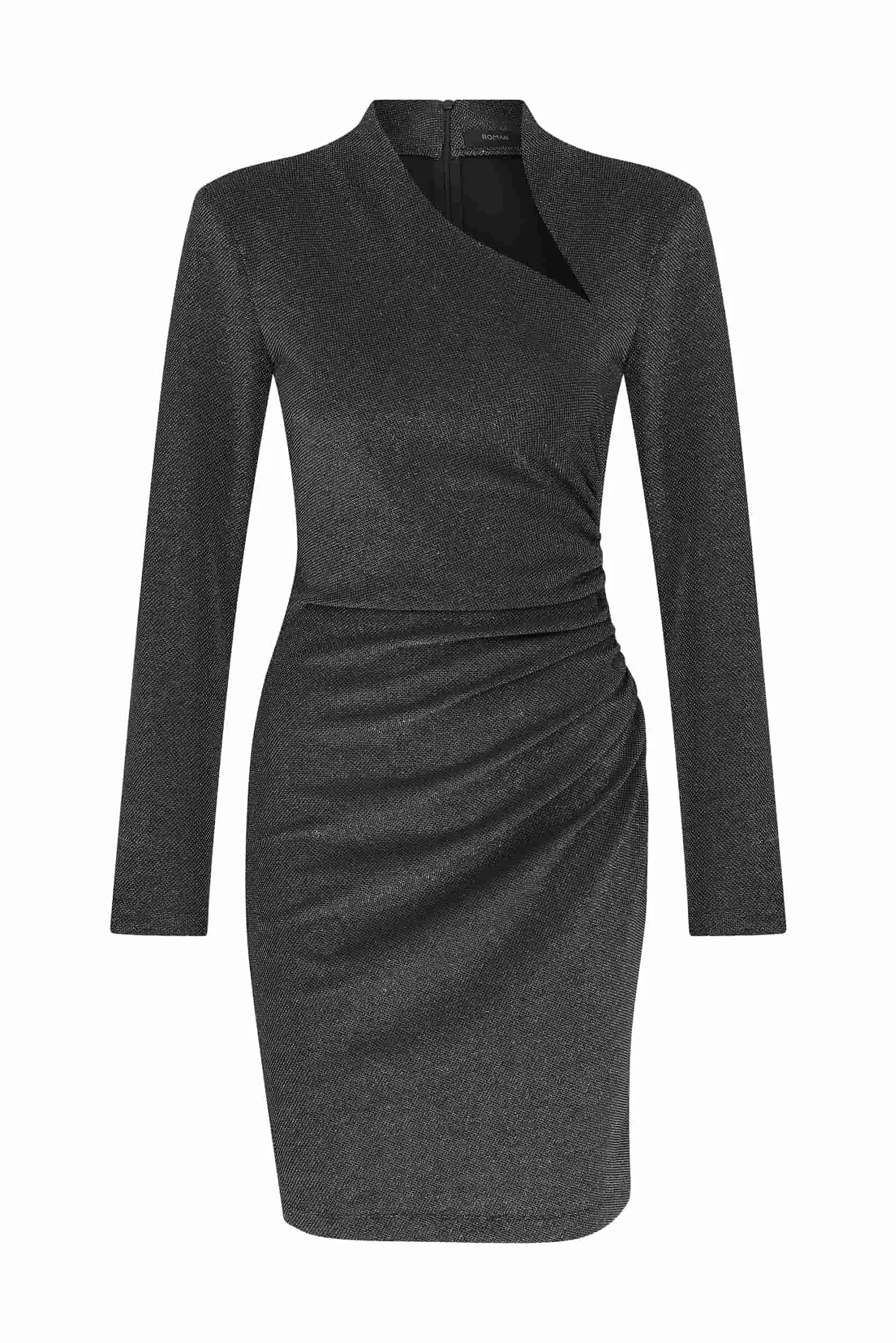 Roman Shimmer Ruched Full Sleeve Cocktail Dress - 2 / Black. 1