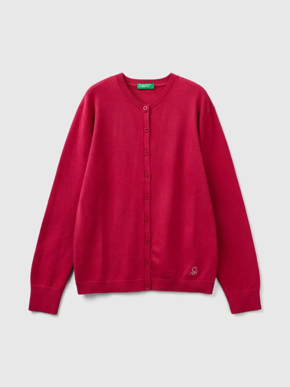 Benetton crew neck cardigan in cotton blend. 1