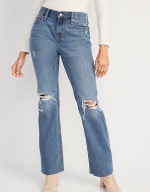Mid-Rise Slouchy Boot-Cut Ripped Non-Stretch Jeans for Women