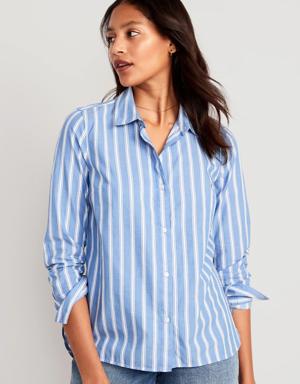 Striped Classic Button-Down Shirt for Women blue