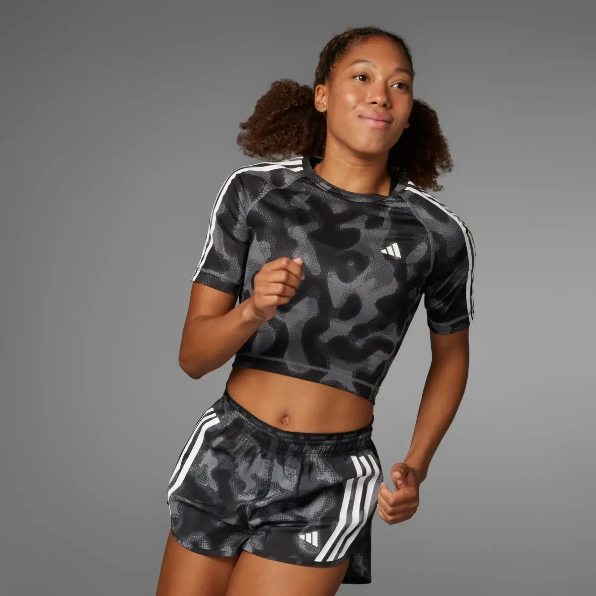 Adidas Own the Run 3-Stripes Allover Print Shorts. 1