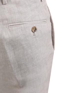Damat Slim Fit Bej Düz %100 Keten Kumaş Pantolon