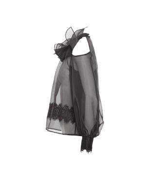 Transparent Black Blouse With Lace Accessories With Low Neckline On the Shoulder