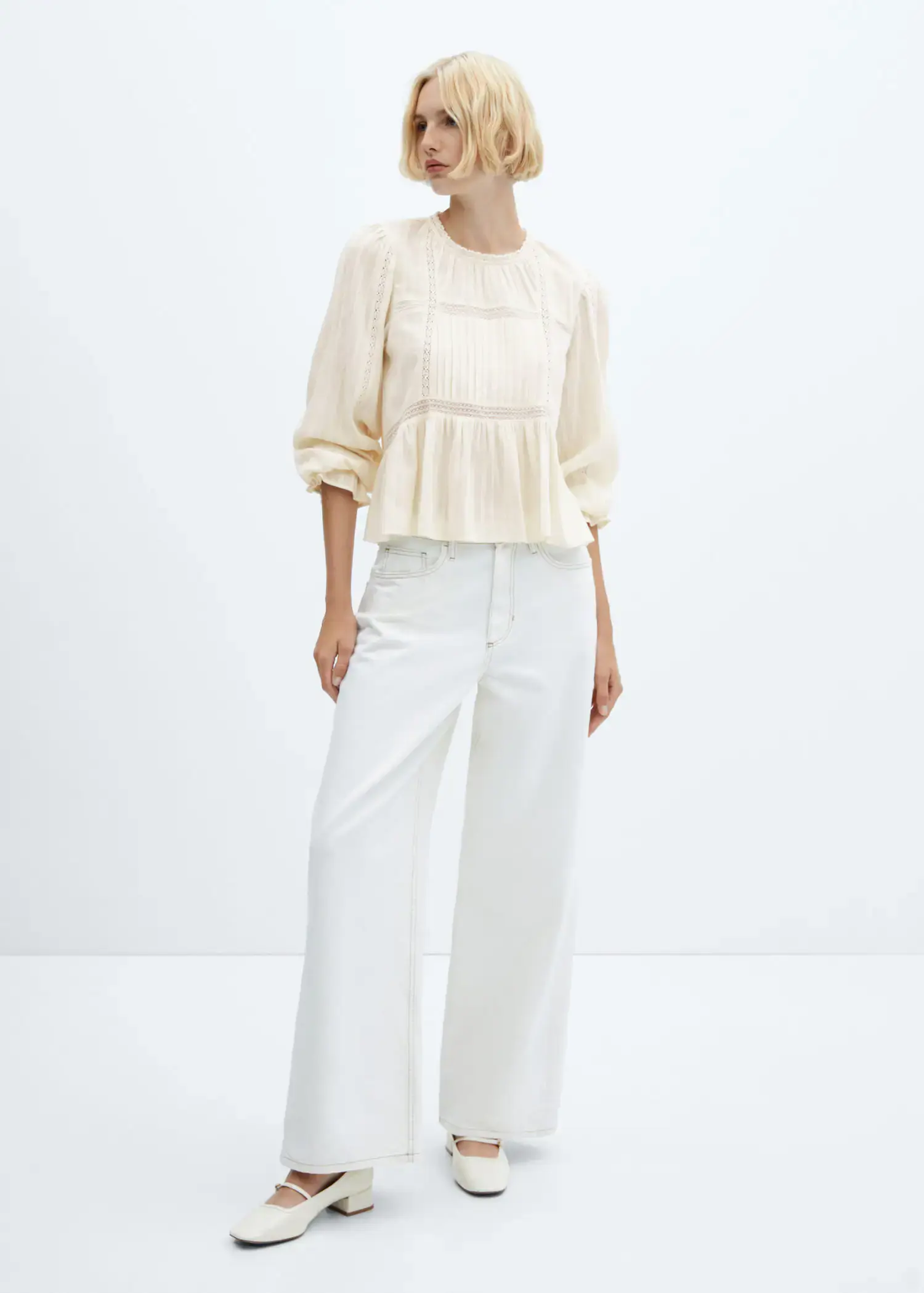 Mango Embroidered blouse with puffed sleeves. 2