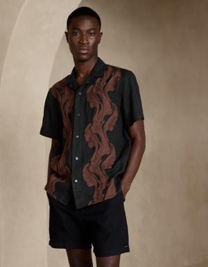 Botanica Embroidered Linen Resort Shirt black