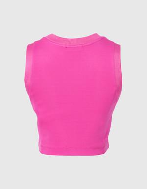 With Snaps Sleeveless And Embroidered Pink Crop Top