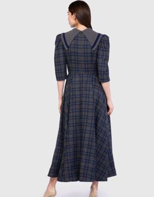 Knitwear Collar Detailed Ankle Length Plaid Anthracite Dress