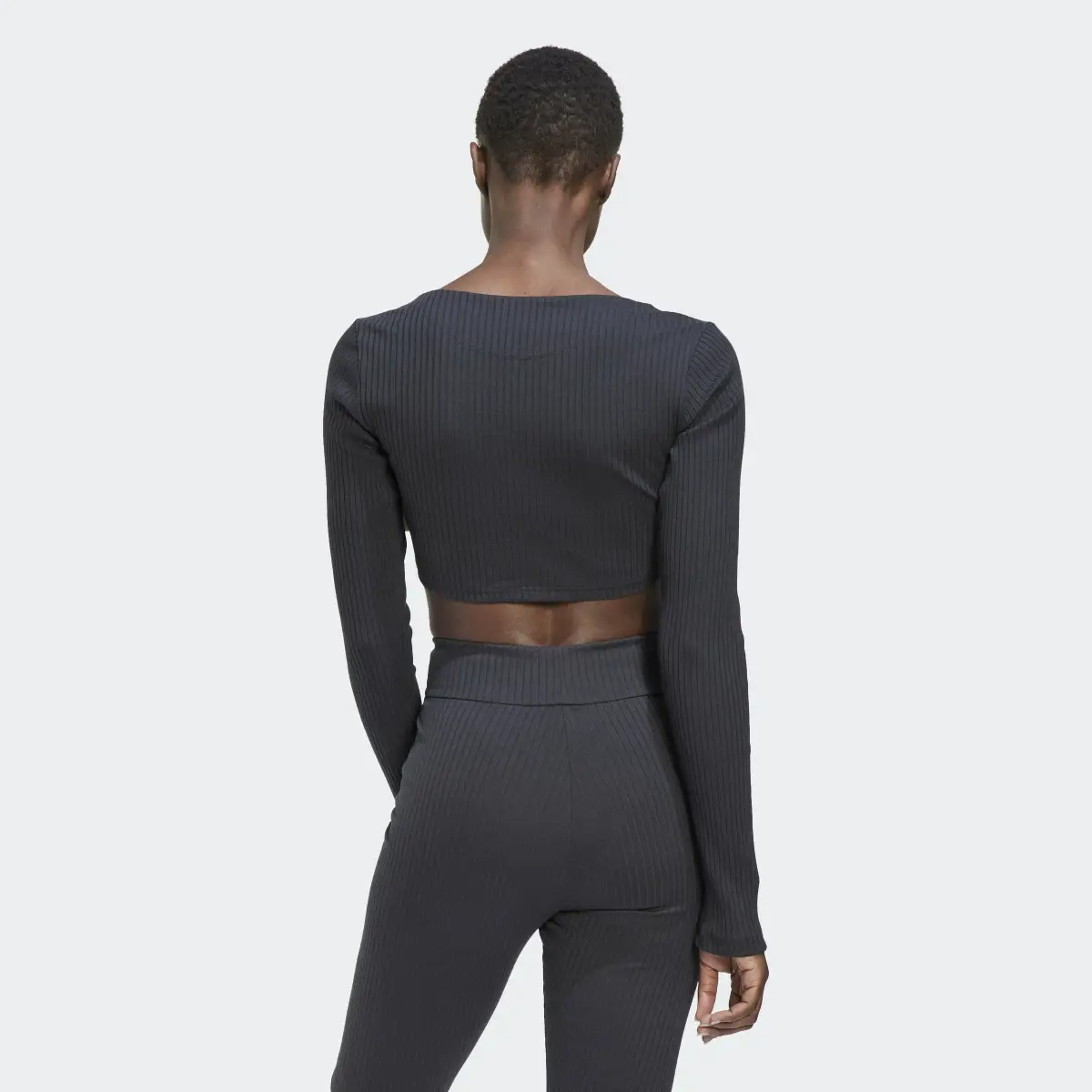 Adidas Studio Lounge Ribbed Cropped Long-Sleeve Top. 3