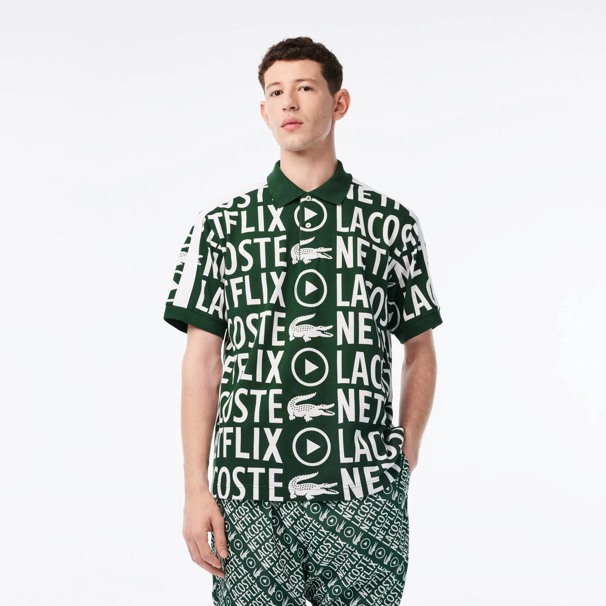 Lacoste Men’s Lacoste x Netflix Loose Fit Organic Cotton Print Polo Shirt. 1