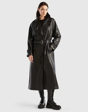 midi trench in imitation leather fabric