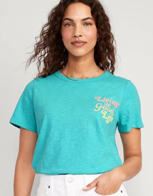Old Navy EveryWear Slub-Knit Graphic T-Shirt for Women blue