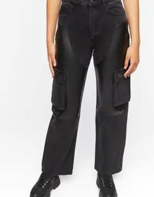 Forever 21 Faux Leather Cargo Jeans Black