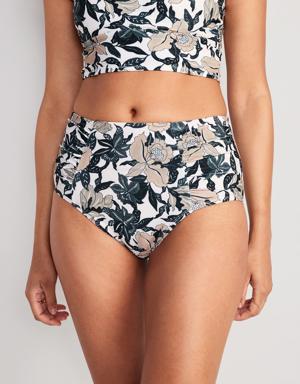 Old Navy High-Waisted Printed Ruched Bikini Swim Bottoms for Women black