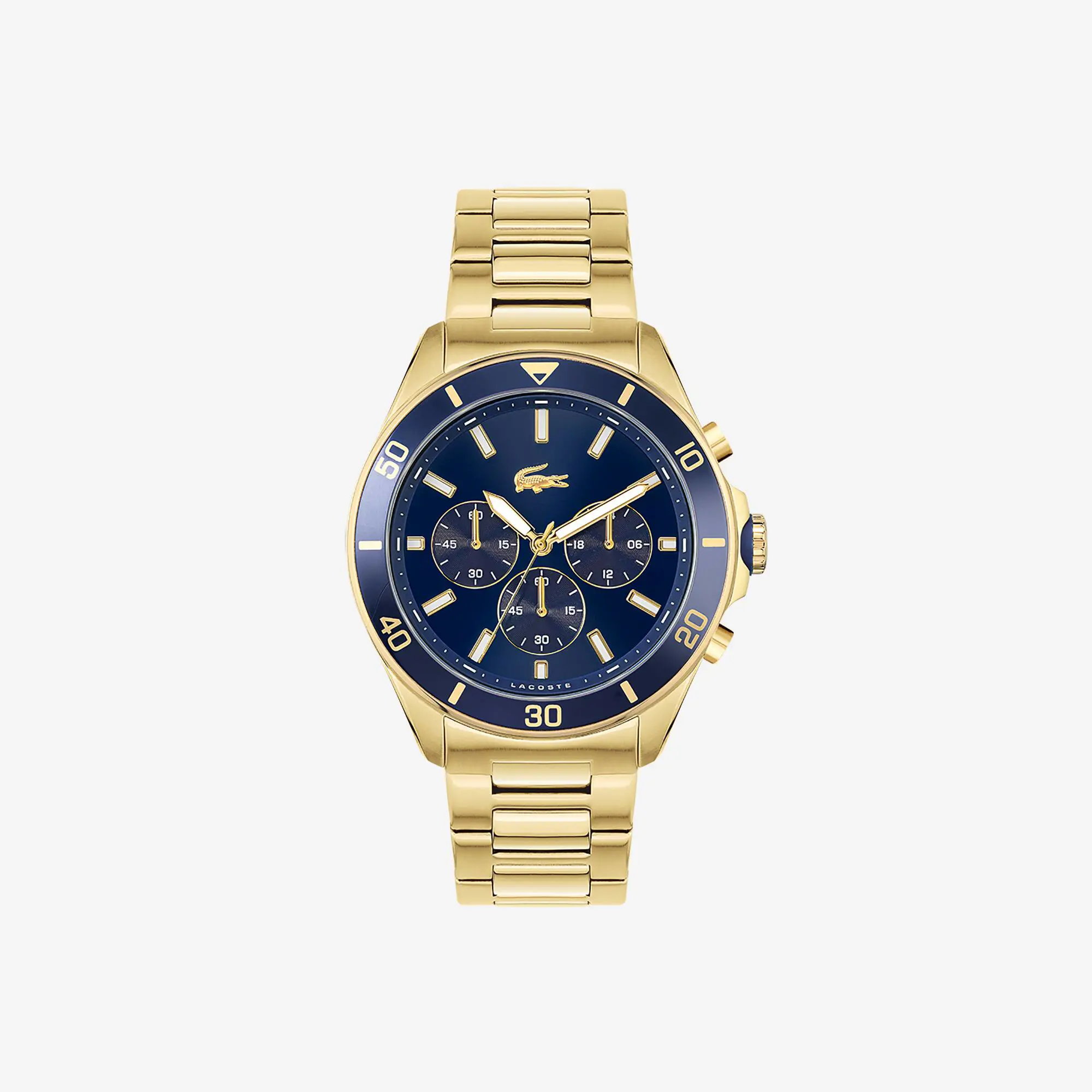 Lacoste Reloj Tiebreaker azul con cronógrafo y correa chapada en oro. 2