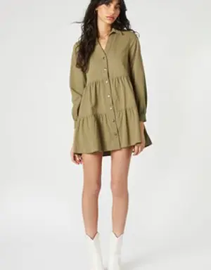 Forever 21 Tiered Mini Shirt Dress Olive