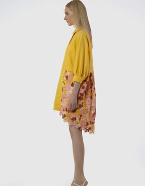 Floral Embroidered Detailed Yellow Shirt Dress