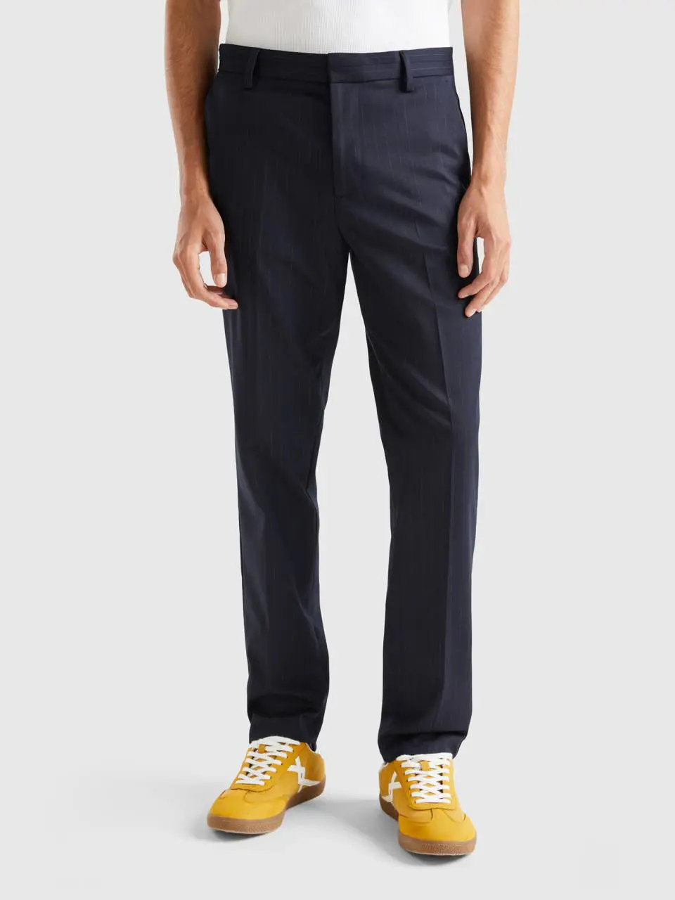 Benetton slim fit pinstripe look chinos. 1