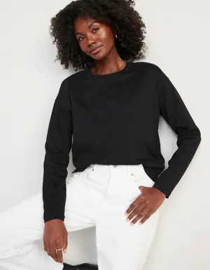 Long-Sleeve Vintage Loose T-Shirt for Women black