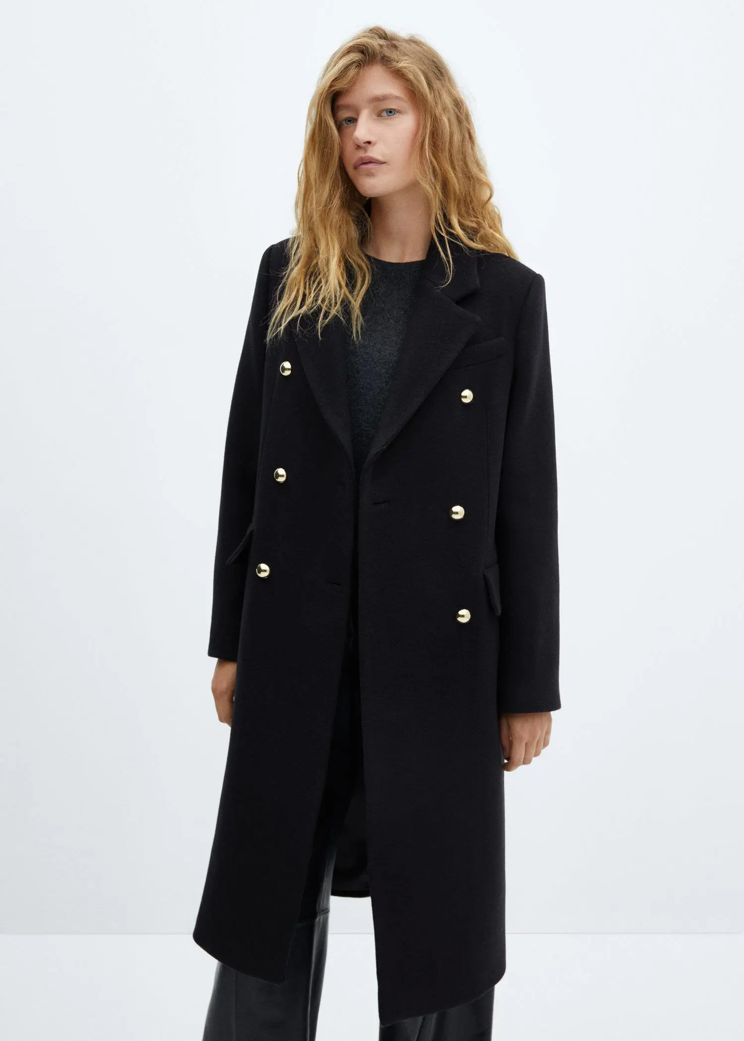 Mango Wool double-breasted coat with buttons. 2