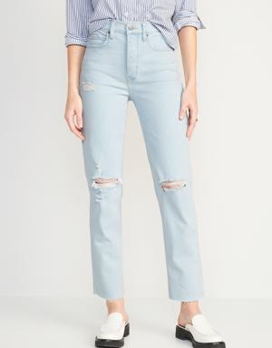 Extra High-Waisted Button-Fly Sky-Hi Straight Ripped Jeans for Women blue