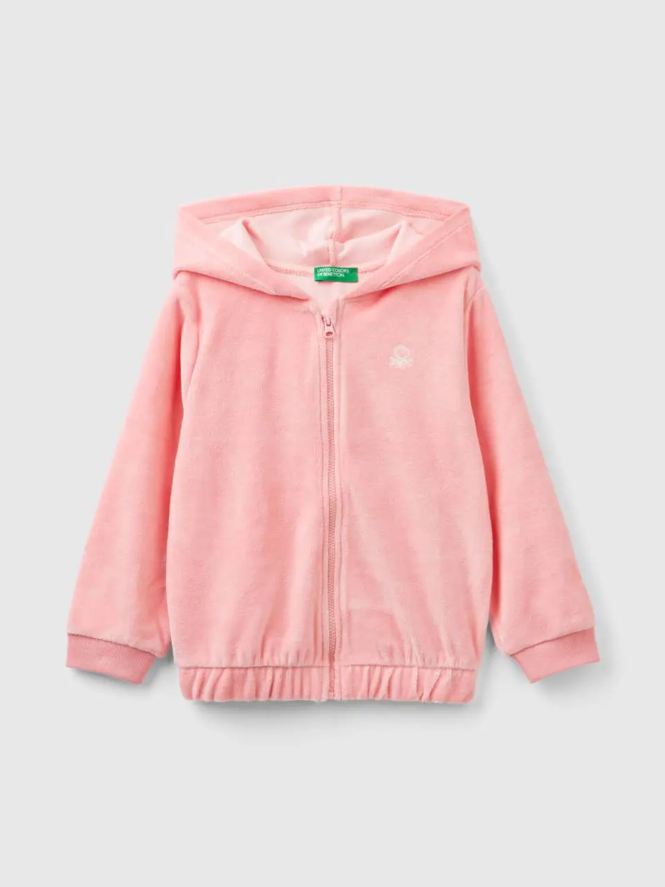 Benetton chenille sweatshirt with zip and hood. 1