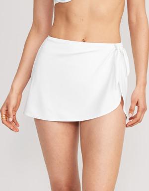 High-Waisted Wrap-Front Sarong Swim Skirt for Women white