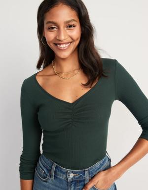 Old Navy Long-Sleeve Cinched-Front Rib-Knit T-Shirt for Women green