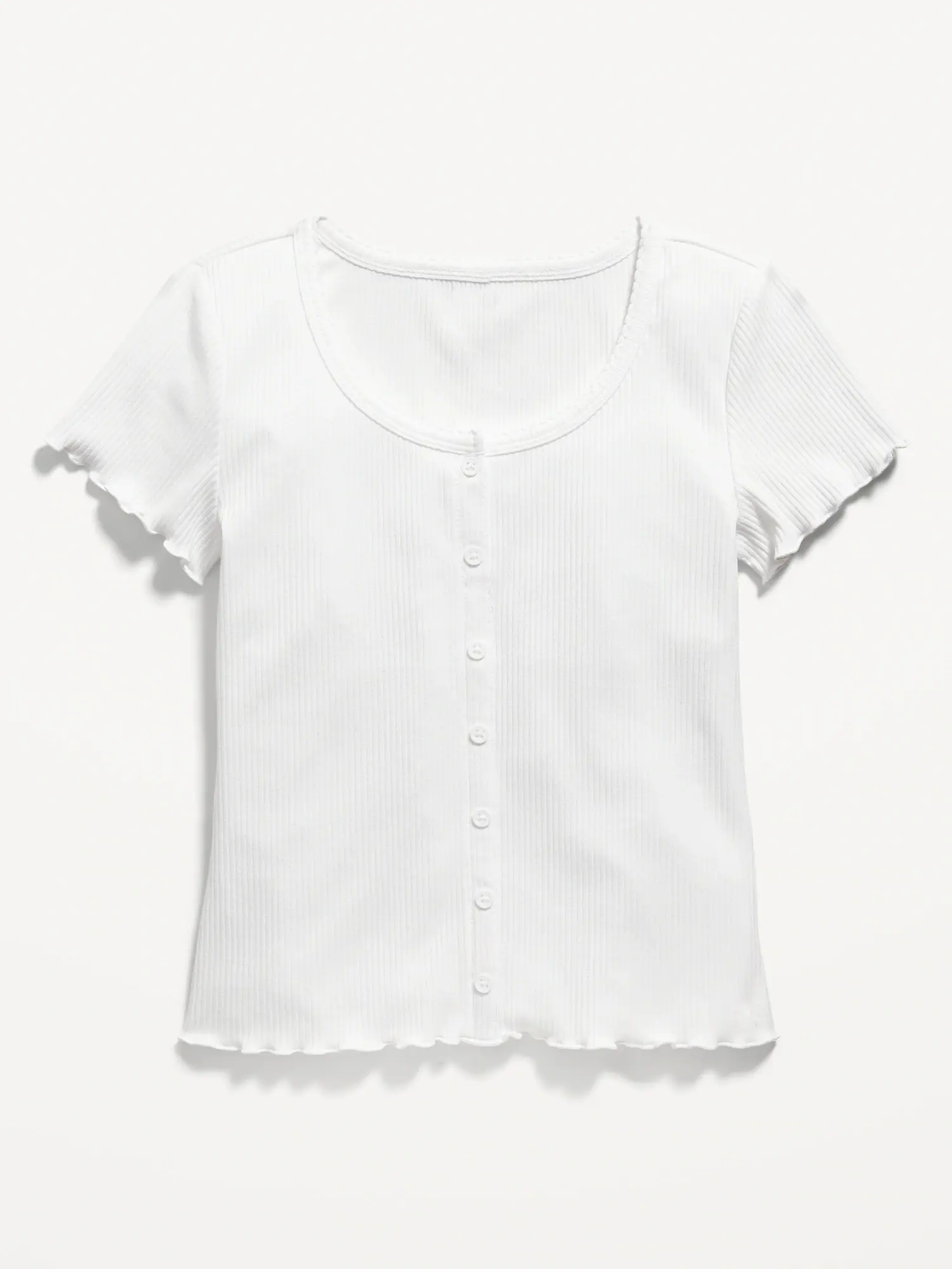 Old Navy Rib-Knit Lettuce-Edge Button-Front T-Shirt for Girls white. 1