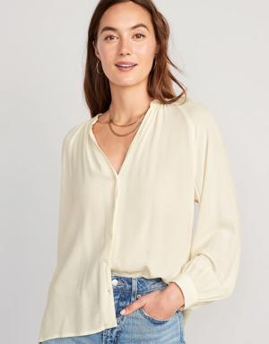 Split-Neck Button-Down Shirt for Women white