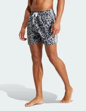 Adidas Essentials 3-Stripes Animal-Print CLX Swim Shorts. 2 Adidas Essentials 3-Stripes Animal-Print CLX Swim Shorts. 2