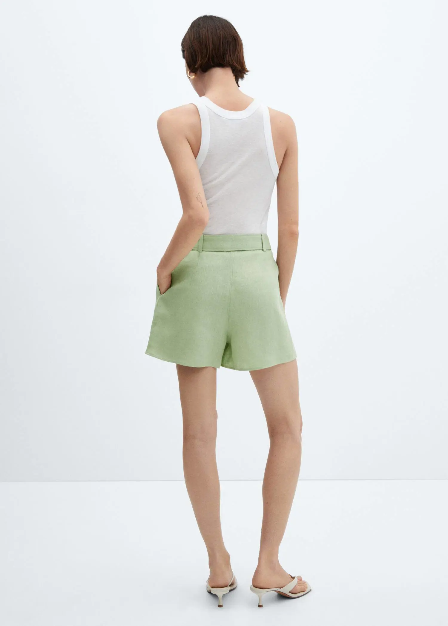 Mango Linen shorts with belt. 3
