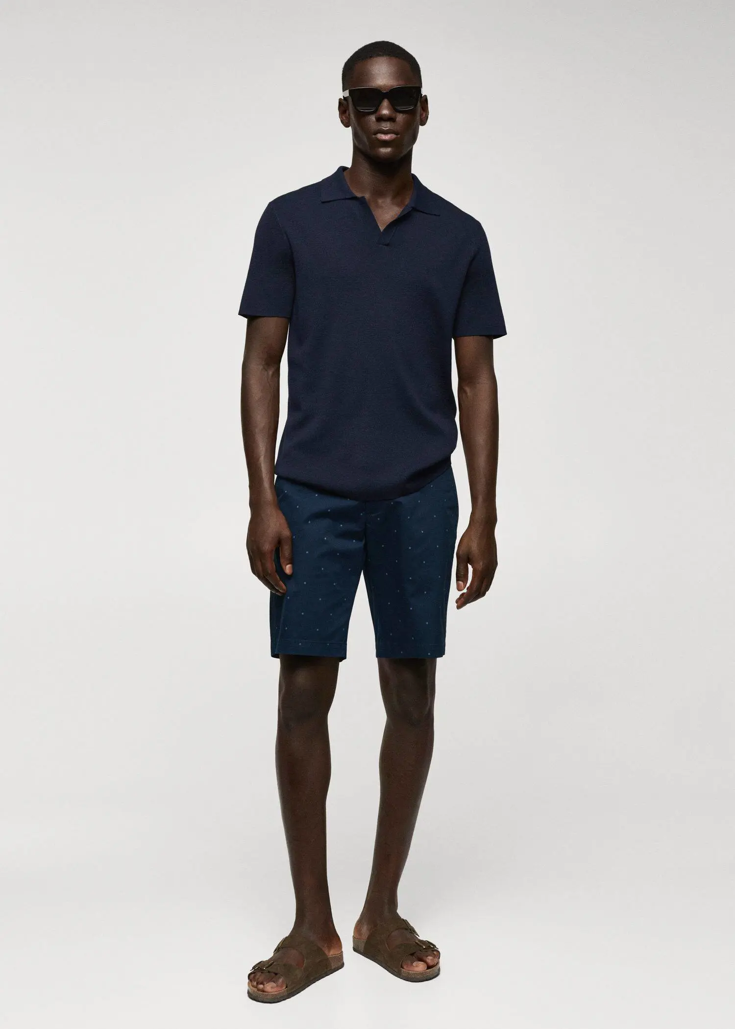 Mango Slim-fit cotton micro-print bermuda shorts. 1