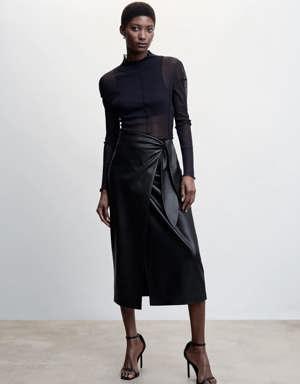 Leather-effect wrap skirt