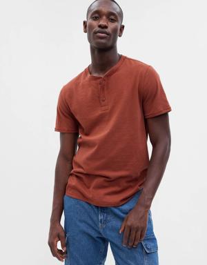 Gap Slub Cotton Henley T-Shirt brown