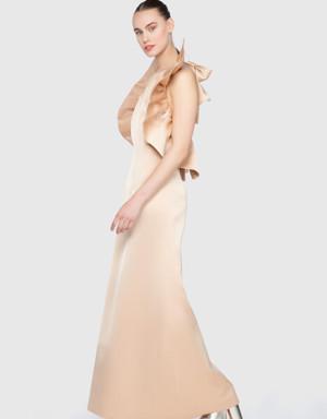 Nihan Peker Omuzları Hacimli A Form Uzun Tasarım Elbise