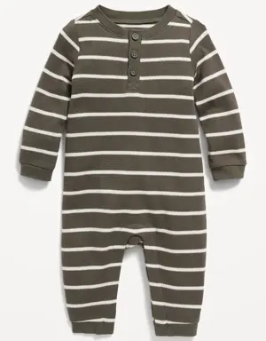 Long-Sleeve Striped Thermal-Knit Henley One-Piece for Baby green