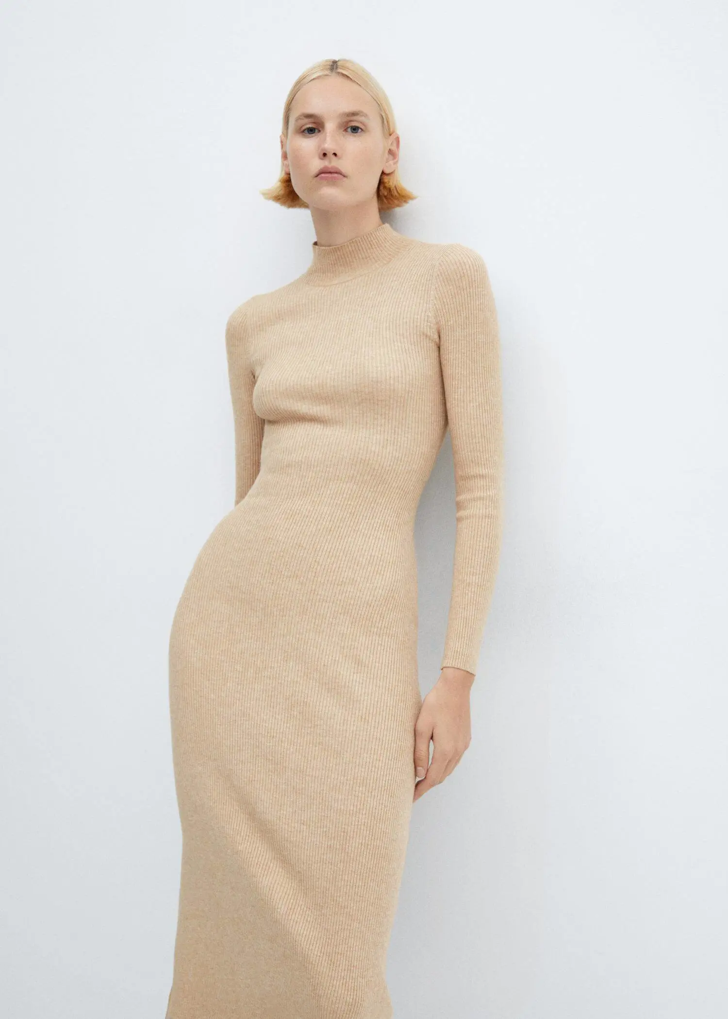 Mango Perkins-neck ribbed dress. 1