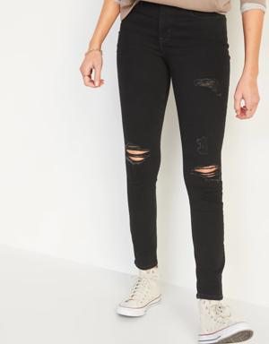 High-Waisted Pop Icon Black Ripped Skinny Jeans for Women black