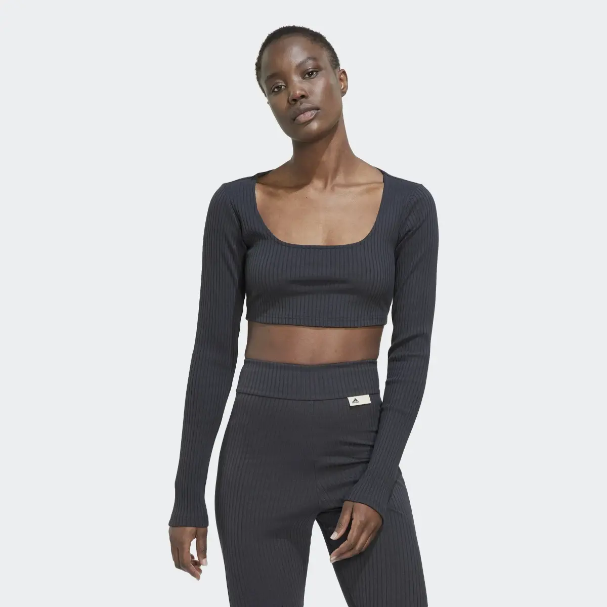 Adidas Studio Lounge Ribbed Cropped Long-Sleeve Top. 2