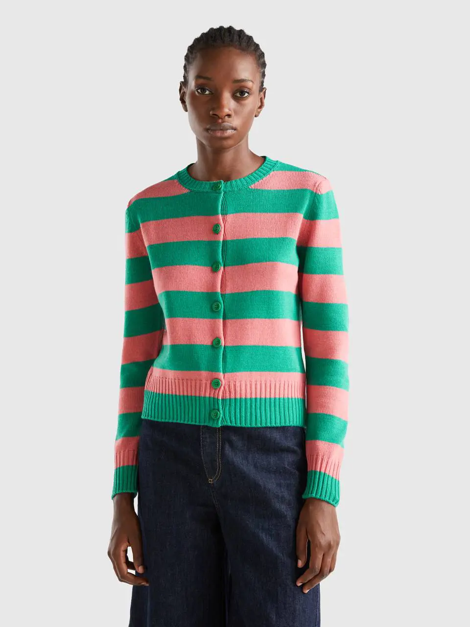 Benetton two-tone striped cardigan. 1