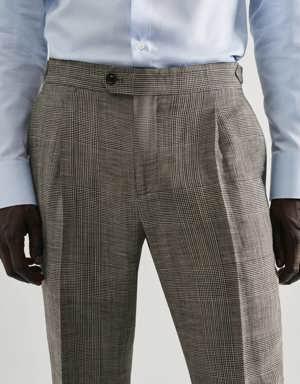 Check linen suit trousers