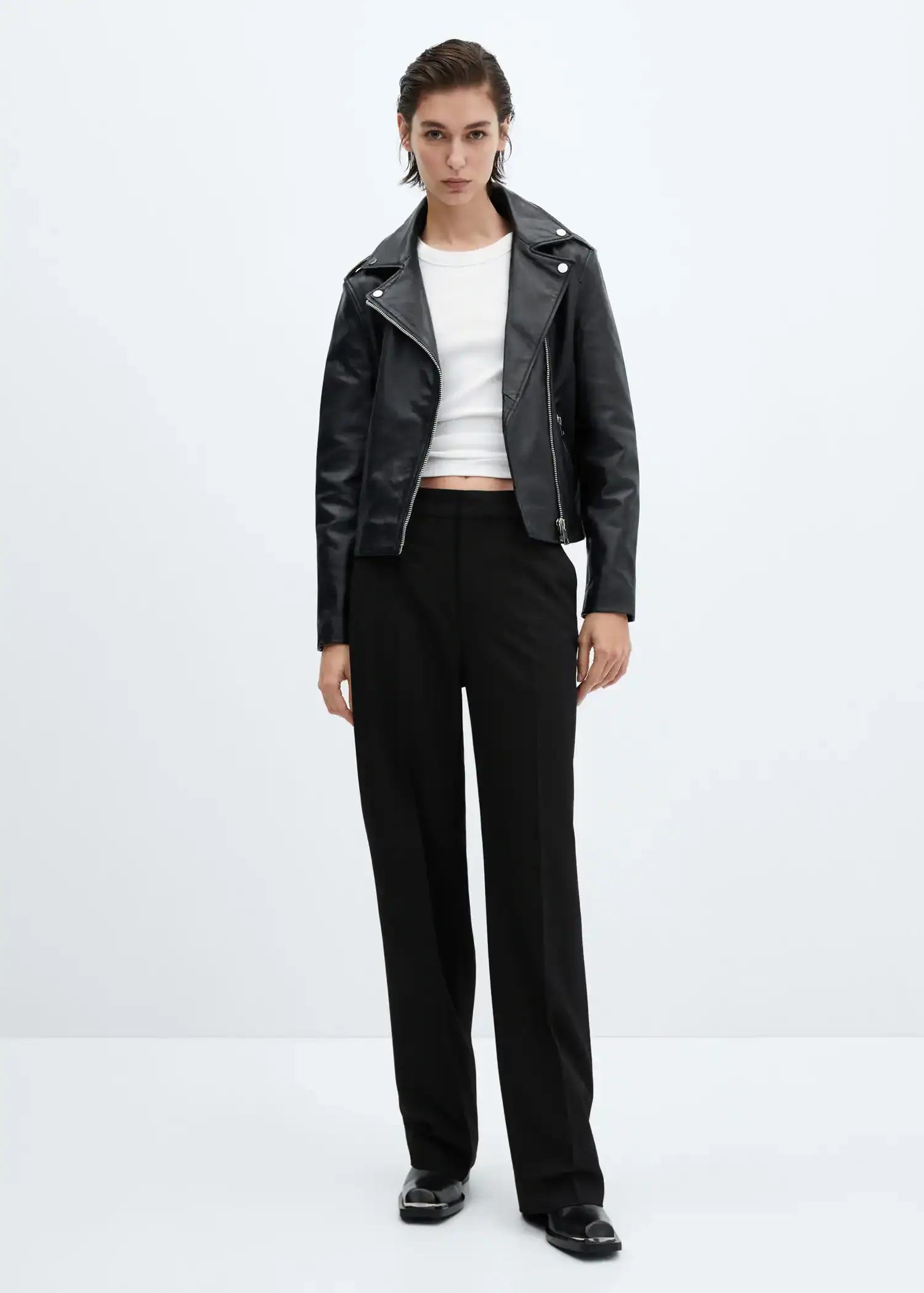 Mango Blouson biker en cuir. 2