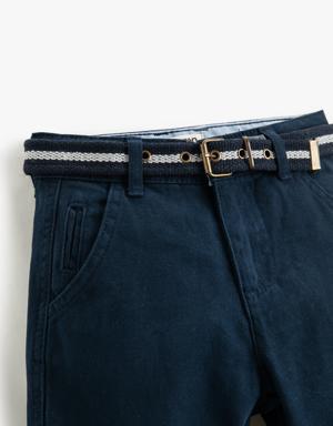 Kumaş Pantolon Slim Fit Kemerli Cepli Beli Ayarlanabilir Lastikli Beli Ayarlanabilir Lastikli