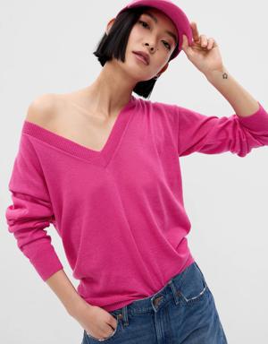 Linen-Blend V-Neck Sweater pink