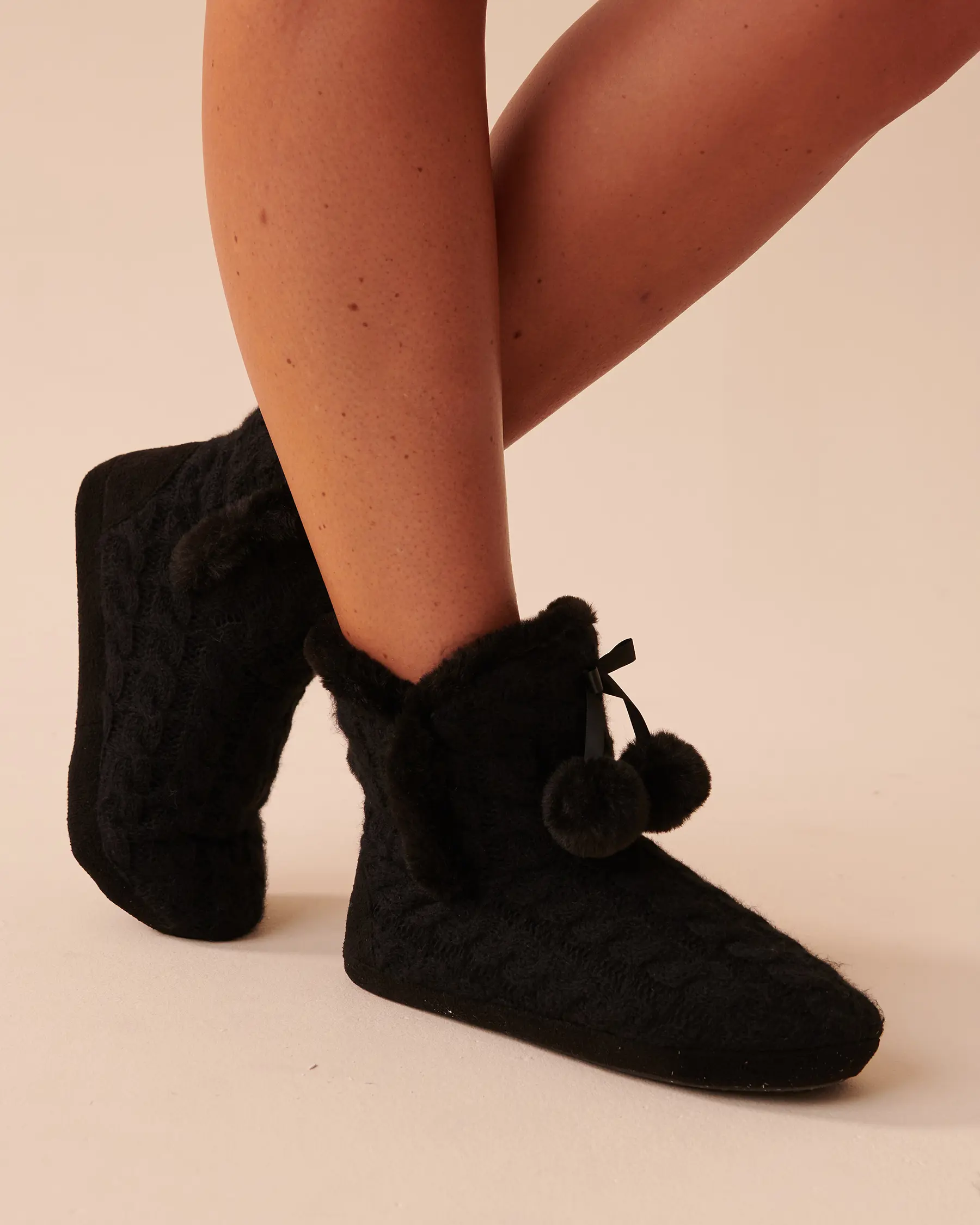 La Vie en Rose Pompom Knitted Bootie Slippers. 1