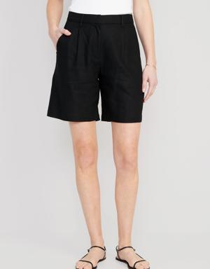 Extra High-Rise Linen-Blend Bermuda Shorts for Women -- 8-inch inseam black