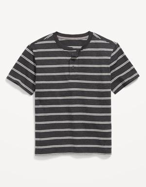 Striped Short-Sleeve Henley T-Shirt for Boys gray