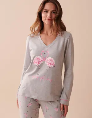 Cotton Pink Flamingo Long Sleeve Shirt