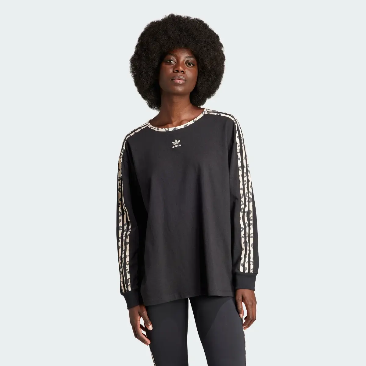 Adidas Originals Leopard Luxe 3-Stripes Long Sleeve T-Shirt. 2