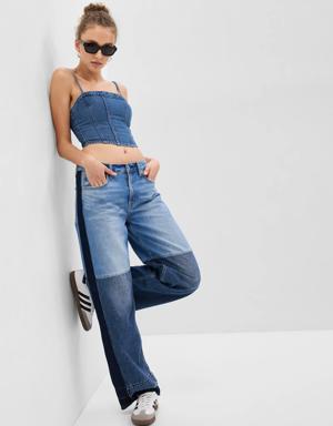 PROJECT GAP Low Rise Patchwork Baggy Jeans with Washwell blue